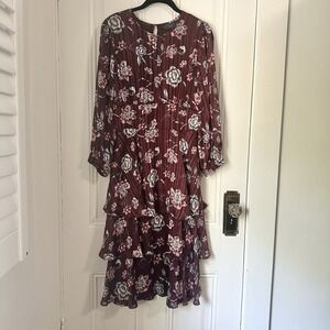 RACHEL Rachel Roy Burgundy Long Sleeve Layered Party Dress Sz‎ 8